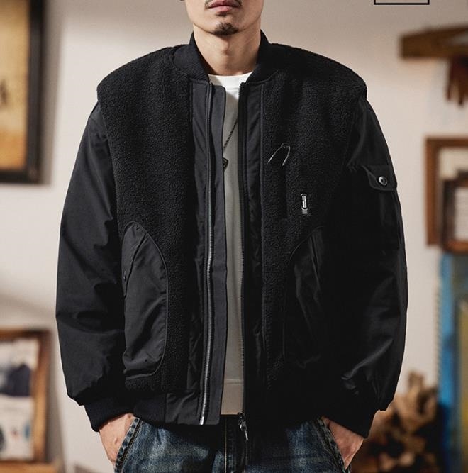 中綿ジャケット フライトジャケット フリース ボア 新品・メンズ コート アウター ヴィンテージ 厚手冬用【KDKM051】黒 M拍卖
