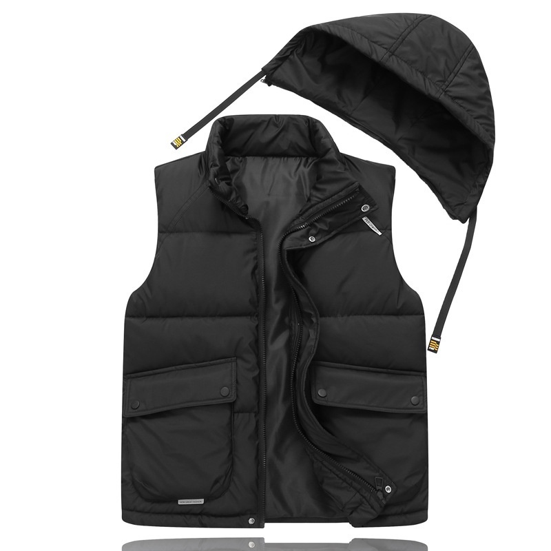 防寒 中綿ベスト ベスト 袖なしジャケット アウター フード 新品・メンズ キャンプ トップス カジュアル【8002】黒 2XL拍卖