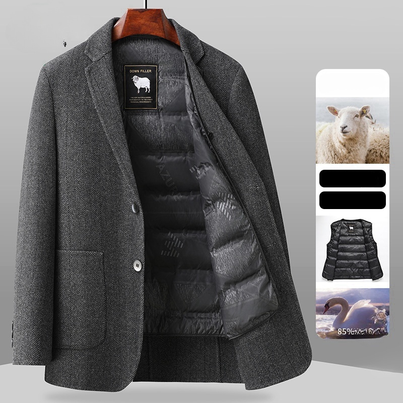 ウールジャケット テーラードジャケット ウール混 グースダウンライナー コート 新品・メンズ アウター【MS9230-1】濃いグレー L拍卖