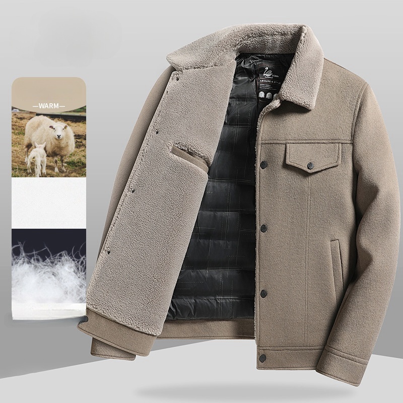 ウールジャケット ダウンジャケット 裏ボア裏フリース ショートコート メンズ*新品 秋冬服 アウター【MS2336】カーキ 4XL拍卖