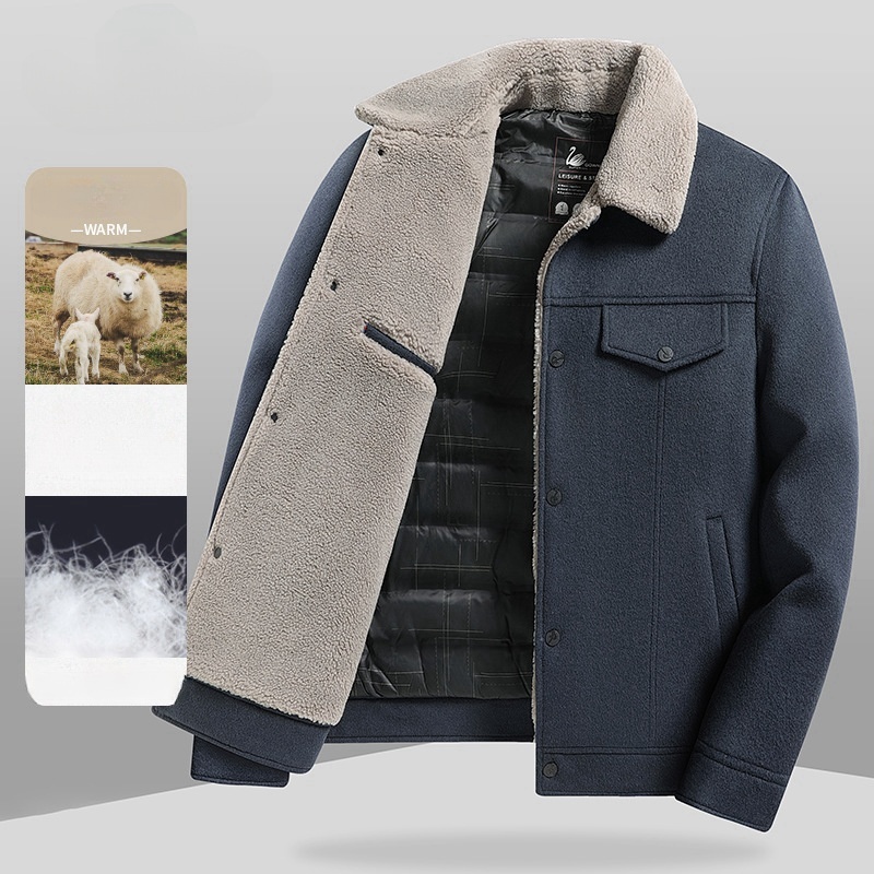 ウールジャケット ダウンジャケット 裏ボア裏フリース ショートコート メンズ*新品 秋冬服 アウター【MS2336】灰ブルー L拍卖