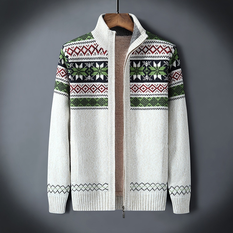ニットジャケット 裏フリース セーター ニット 裏ボア裏起毛 ジャンパー メンズ・新品 ブルゾン 暖かい防寒【Z235】白系 3XL拍卖
