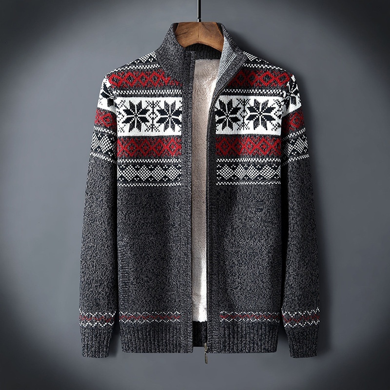 ニットジャケット 裏フリース セーター ニット 裏ボア裏起毛 ジャンパー メンズ・新品 ブルゾン 暖かい防寒【Z235】濃いグレー 3XL拍卖