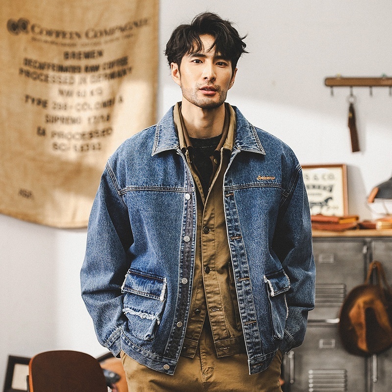 ジージャン デニムジャケット 新品★メンズ ジャンパー ブルゾン ジャン バイクジャケット 作業服 アメカジ 春秋用【3015】ブルー M拍卖