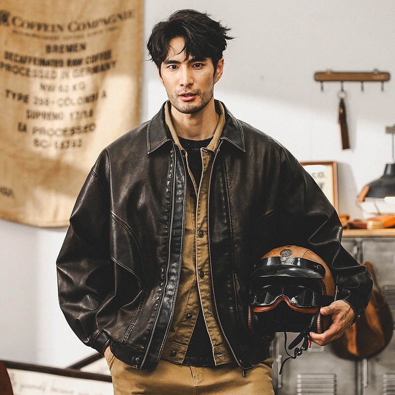 フェイクレザージャケット ライダースジャケット ブルゾン ワークジャケット メンズ*新品 フライトジャケット ジャンパー【2150】L拍卖