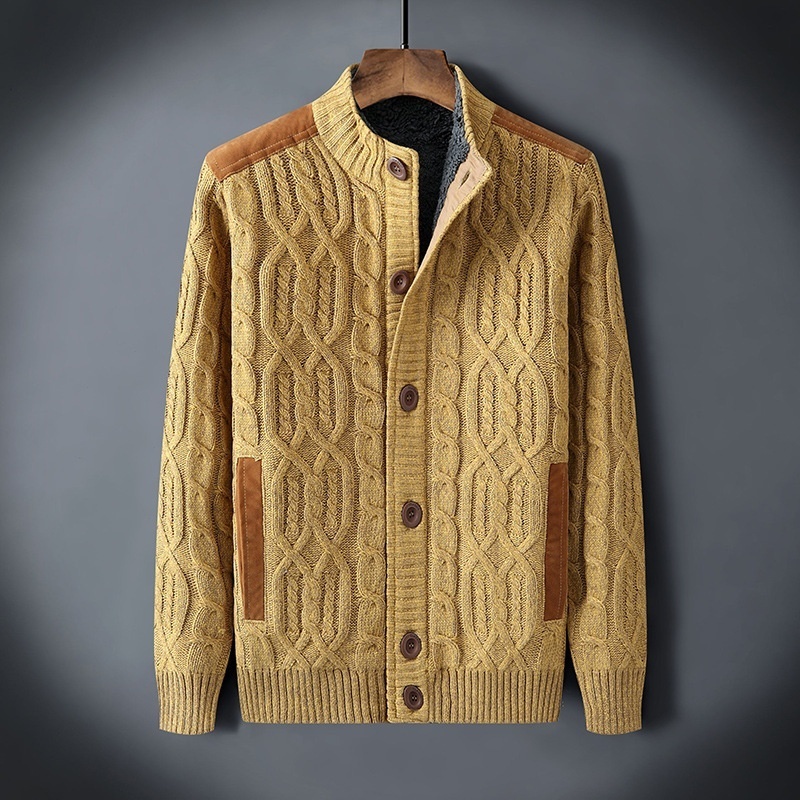 裏フリース ニットジャケット セーター ニット 裏ボア ジャンパー メンズ・新品 ブルゾン 秋服冬服 ライトアウター【237】黄色 3XL拍卖