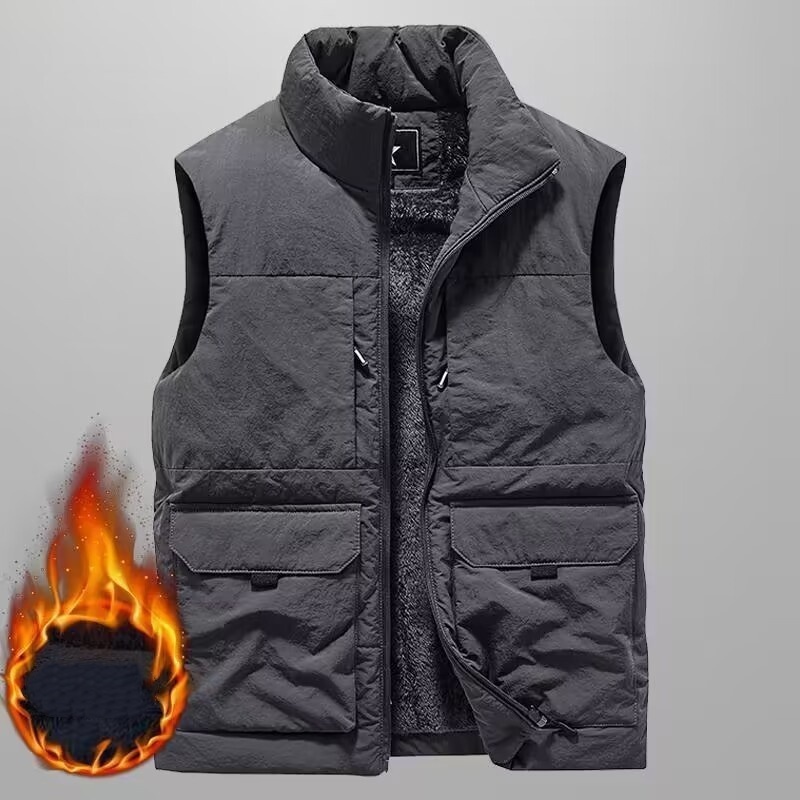 ワークベスト 袖なしジャケット カーゴベスト 新品・メンズ キャンプ トップス 裏フリース ボア アウトドアベスト【8776】グレー M拍卖