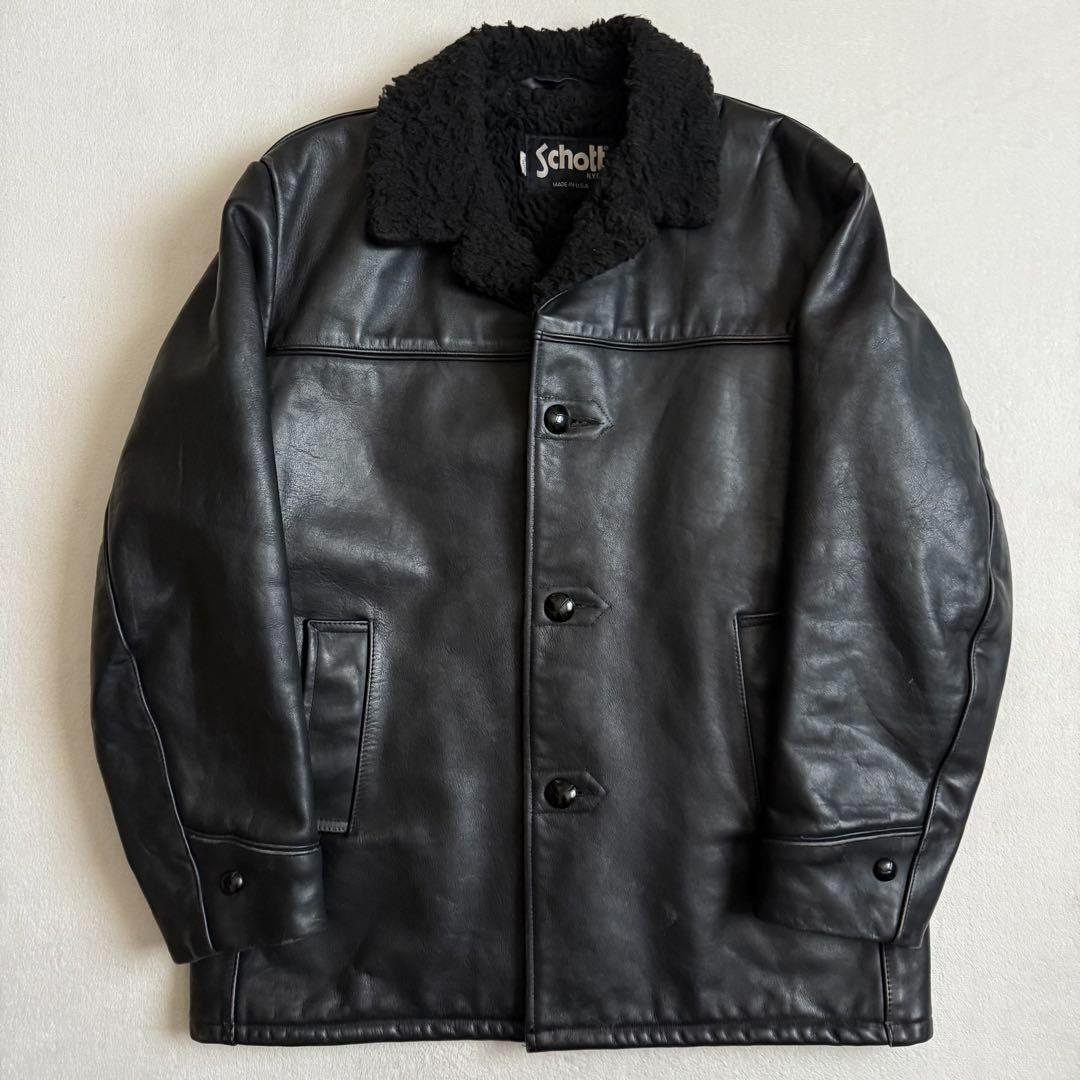 Schott 42 カーコート ボア 牛革 ブラック レザーコート USA製拍卖