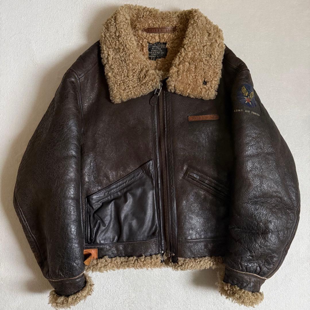 AVIREX B-3 フライトジャケット シープスキン ブラウン S拍卖