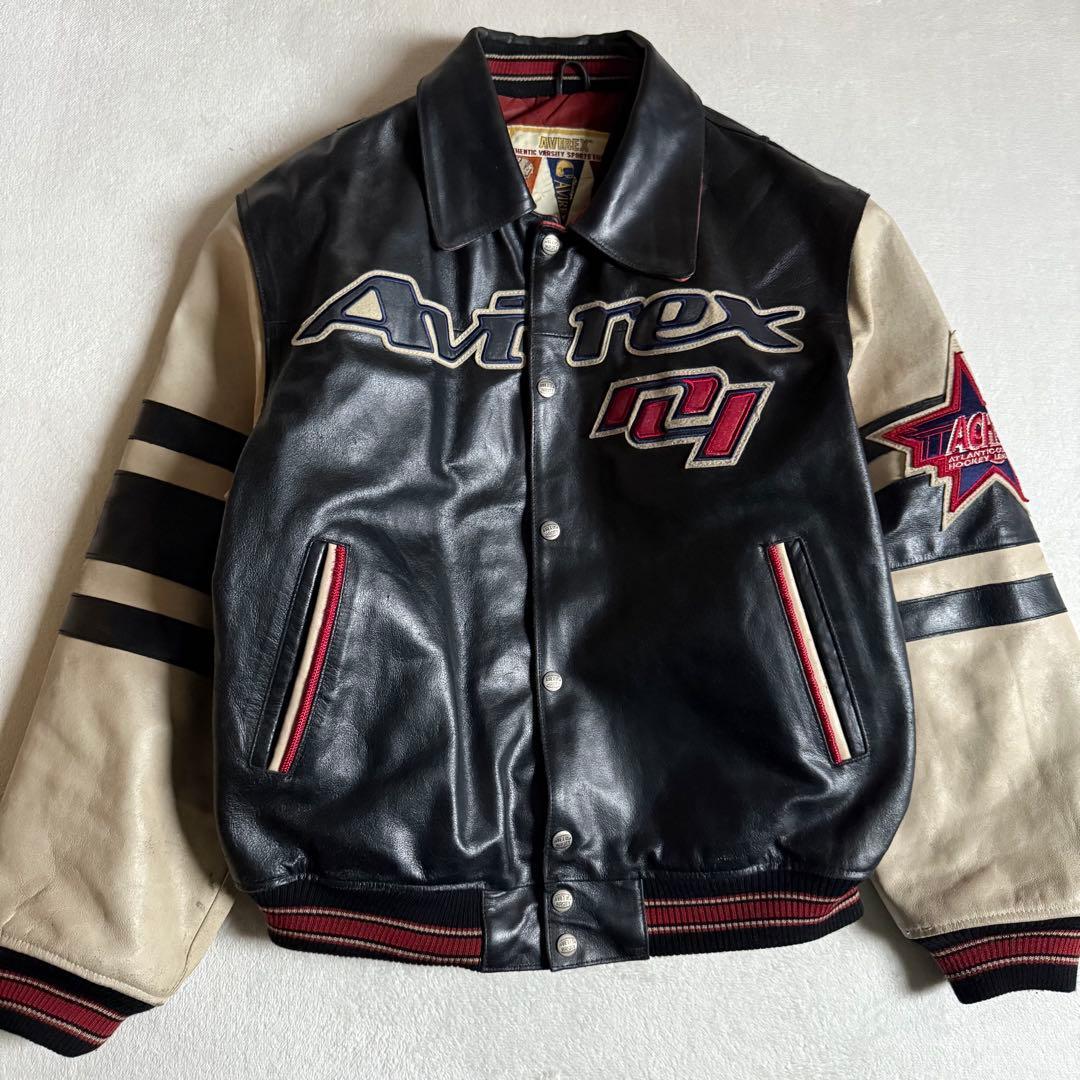 AVIREX レザー スタジャン ブラック ワッペン 表記M拍卖