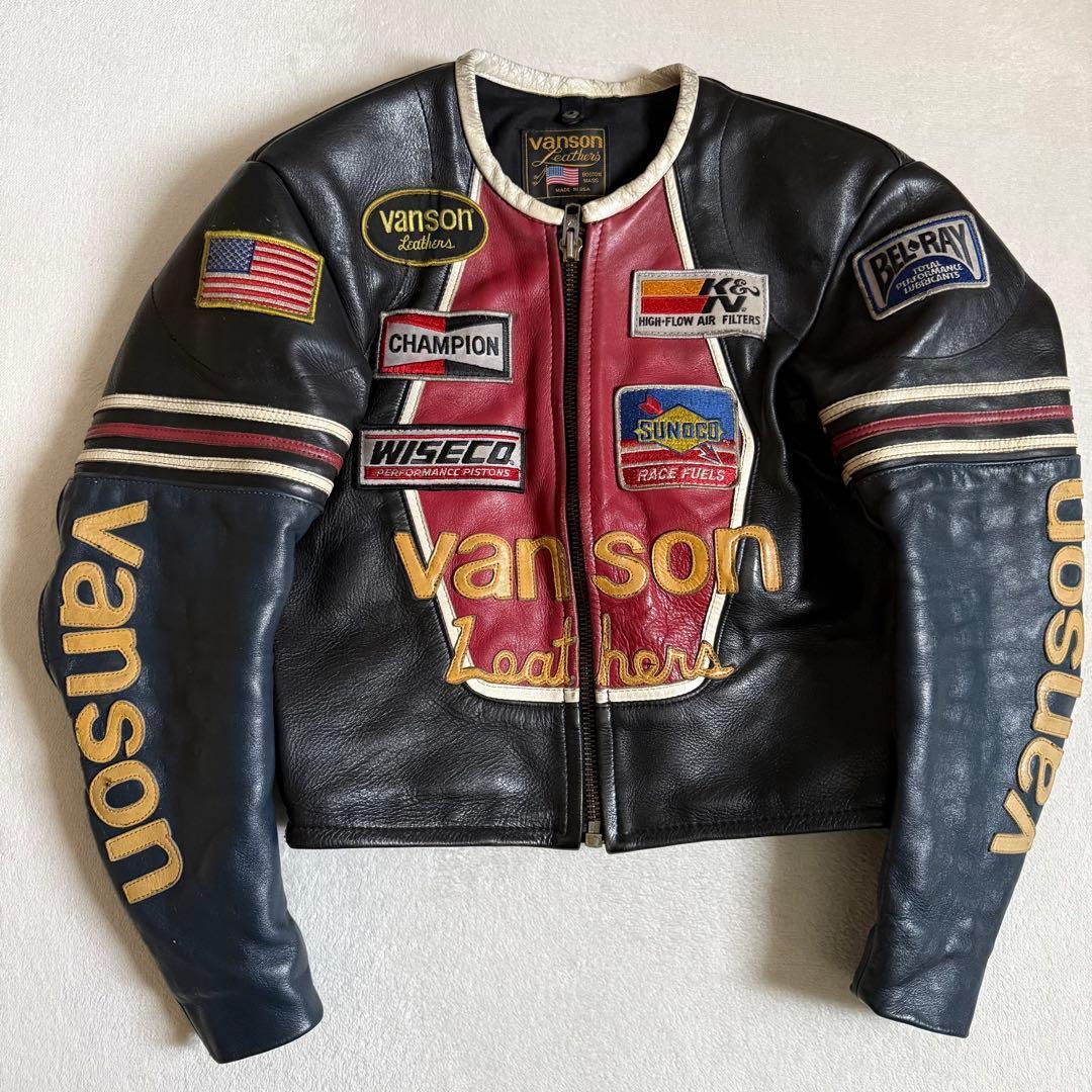VANSONレザージャケット スター 本革 ブラック 40拍卖