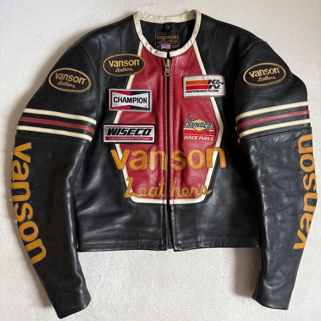VANSONレザージャケット スター 本革 ブラック 38拍卖