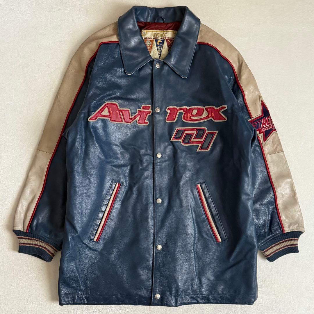 AVIREX オールレザー スタジャン ビックワッペン 表記M拍卖