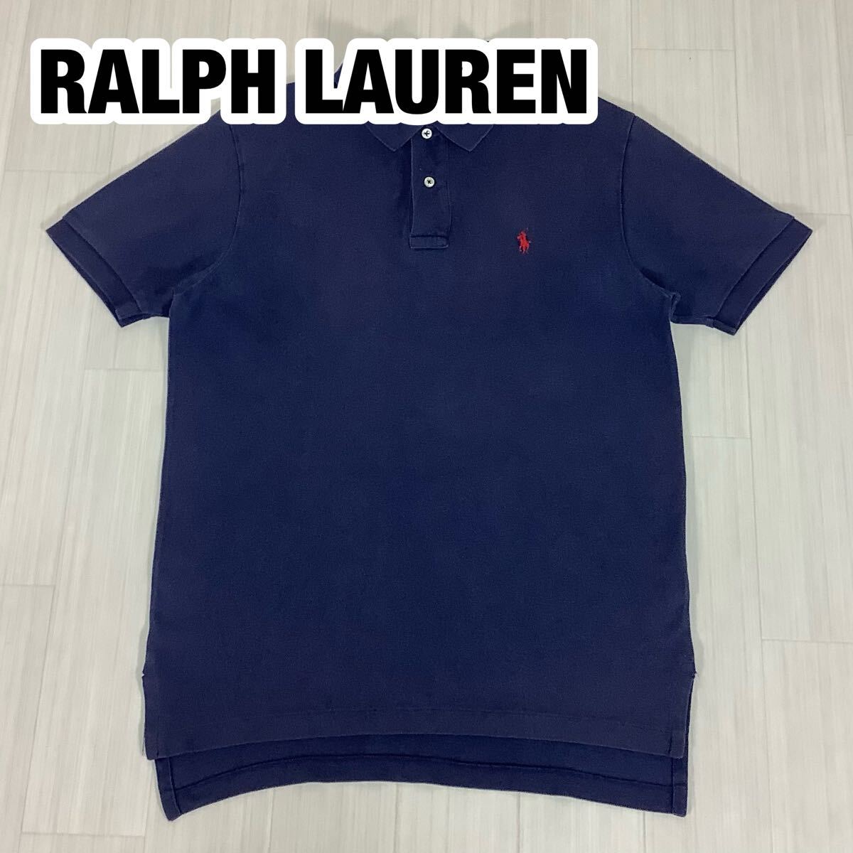 POLO BY RALPH LAUREN ポロバイラルフローレン 半袖ポロシャツ M ネイビー 濃紺 刺繍ロゴ レッドポニー ロングテール 鹿の子 L相当拍卖