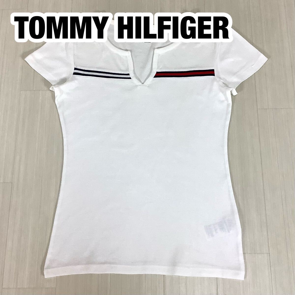 TOMMY HILFIGER トミーヒルフィガー Vネック 半袖Tシャツ S ホワイト フレンチスリーブ拍卖