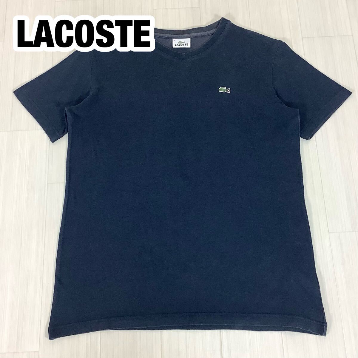 LACOSTE ラコステ Vネック 半袖 Tシャツ サイズ3 ネイビー 濃紺 ワンポイント ワニ 拍卖