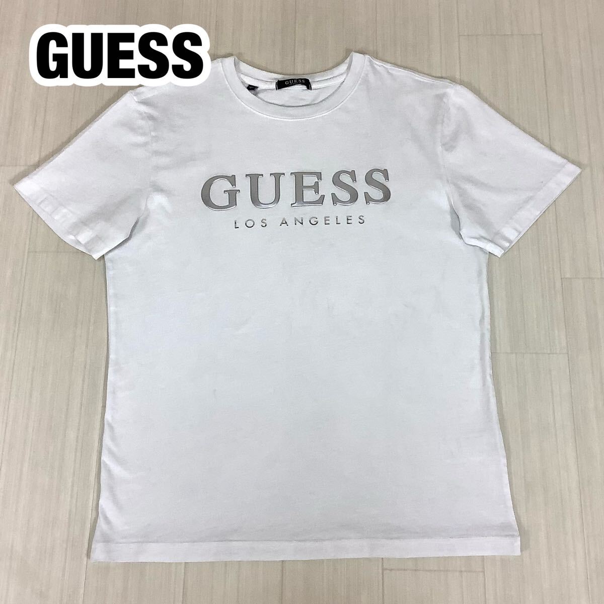 GUESS ゲス 半袖 Tシャツ L 立体ロゴプリント ホワイト 白 クルーネック カットソー拍卖