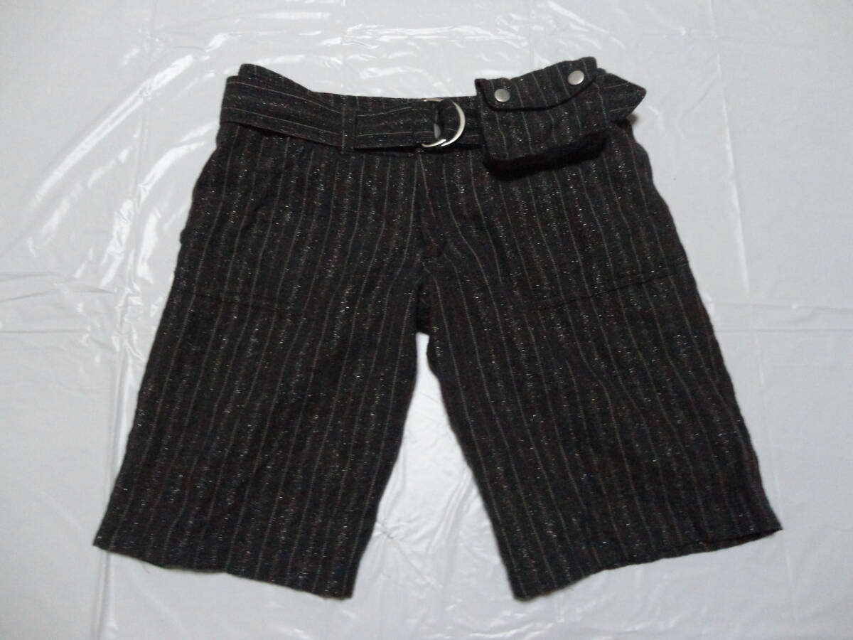 ベルト&ポーチ付き★インタープラネット ニット ハーフパンツ 黒灰×桃 38★ ◎送料無料&即決価格です!!拍卖