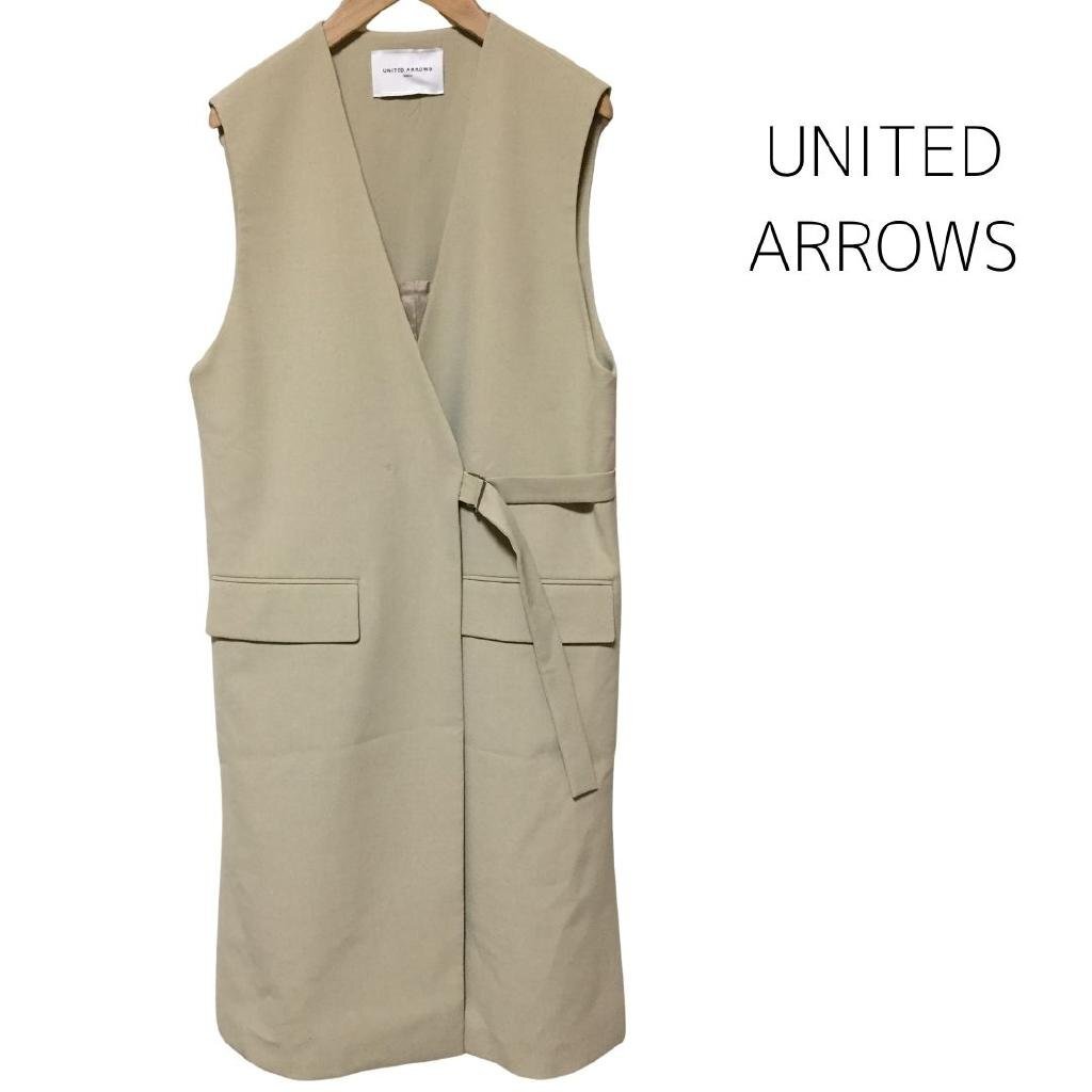 【送料込】 UNITED ARROWS ユナイテッドアローズ ベスト ベージュ ロングベスト ジレ Vネック ノーカラー size表記なし F(フリー)/974340拍卖
