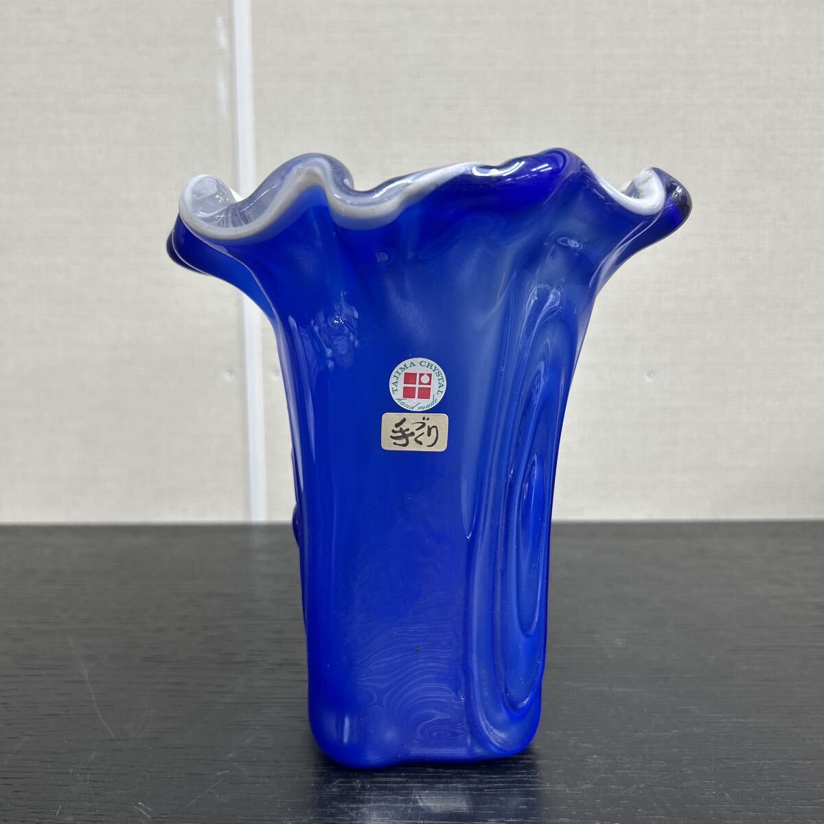 TAJIMA CRYSTAL 手づくり フラワーベース 花瓶 花器 インテリア ブルー 青 ガラス 花入 置物 クリスタルガラス 拍卖