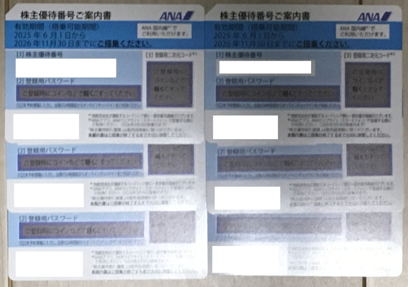 ANA株主優待券 6枚 2026年11月30日期限拍卖