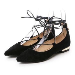 レースアップパンプス 黒 22.5cm フラットパンプス カジュアル フォーマル 華奢なシューレース 紐 シンプル ポインテッドトゥ拍卖