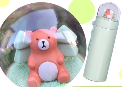 ステンレスマグ アニマル水筒 グリーン(クマ) マイボトル 軽量 丈夫 保温 ストラップ付き お子様用 大人用 休憩時間 丸洗いOK X000T36YAX拍卖