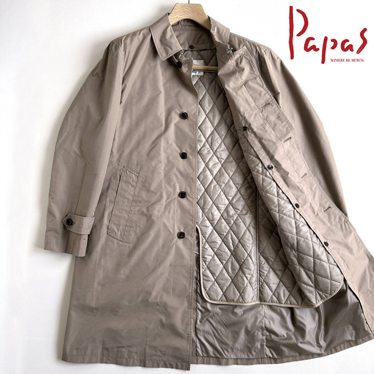 【極美品】Papas パパス ステンカラーコート キルティング ライナー付き 日本製 高級 メンズ拍卖