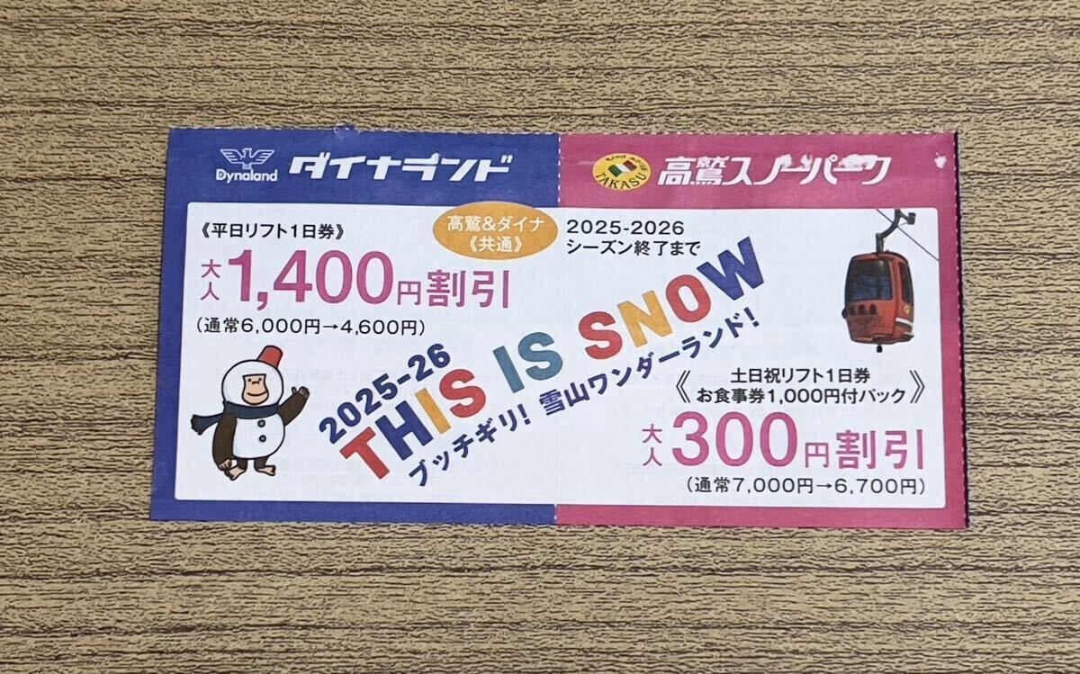 大人 ダイナランド 高鷲スノーパーク 共通リフト券1日券割引クーポン 大人5名拍卖
