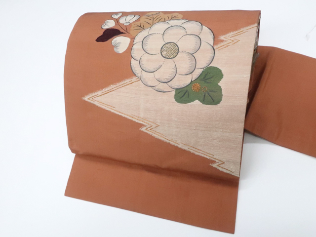 《古美術京松》九寸名古屋帯 お太鼓柄 花 正絹 kyo7b10-249拍卖