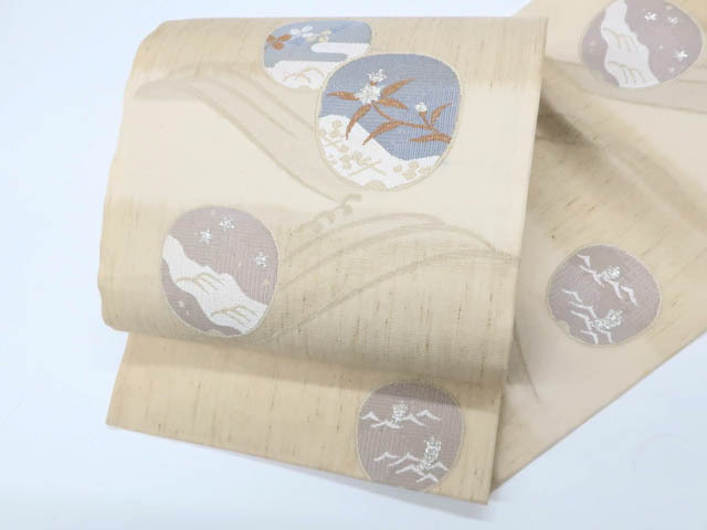 《古美術京松》リサイクル着物 袋帯 夏物 夏 六通柄 銀糸 正絹 kyo7b10-235拍卖