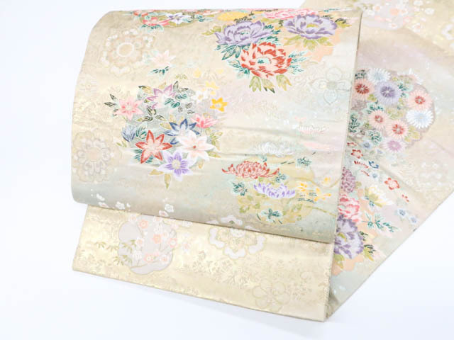 《古美術京松》リサイクル着物 袋帯 六通柄 古典花 正倉院 正絹 kyo7b09-211拍卖