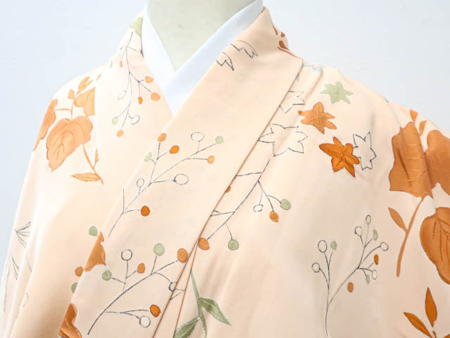 《古美術京松》リサイクル着物 小紋 地紋起こし加工着尺 葉文 正絹 身丈約156cm 裄丈約63cm kyo7z08-867拍卖