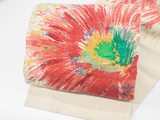 《古美術京松》【着物】八寸名古屋帯 紬織 花文 太鼓柄 kyo7b-60拍卖