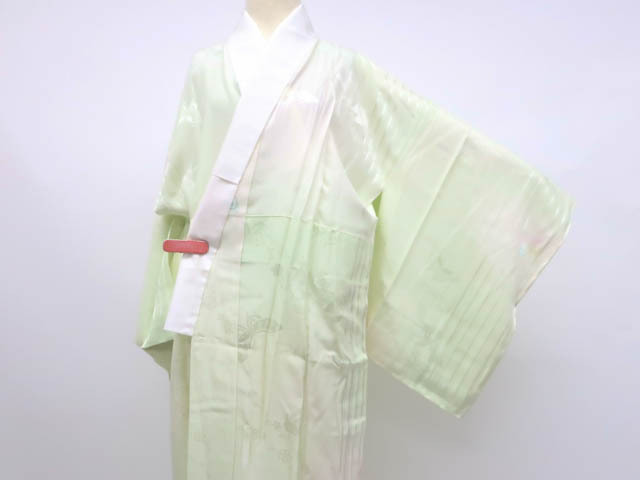 《古美術京松》長襦袢 暈し 綸子 蝶 広衿仕立て 正絹 着物 身丈約133.5cm 裄丈約64cm kyo7z10-1231拍卖