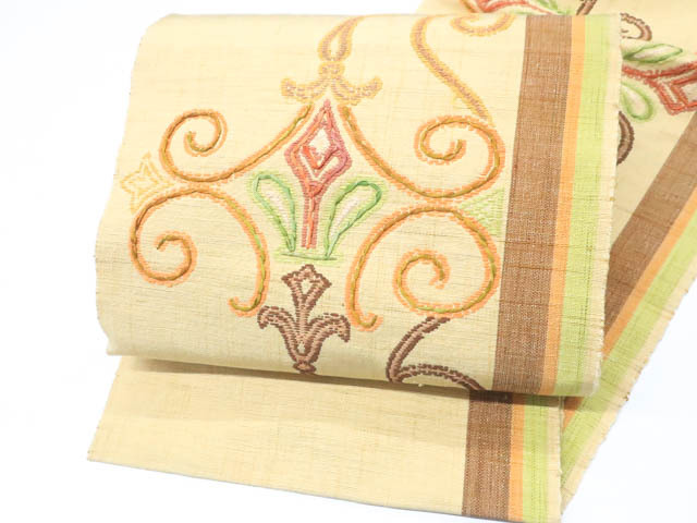 《古美術京松》【着物】八寸名古屋帯 紬織 唐草文 太鼓柄 kyo7b-62拍卖