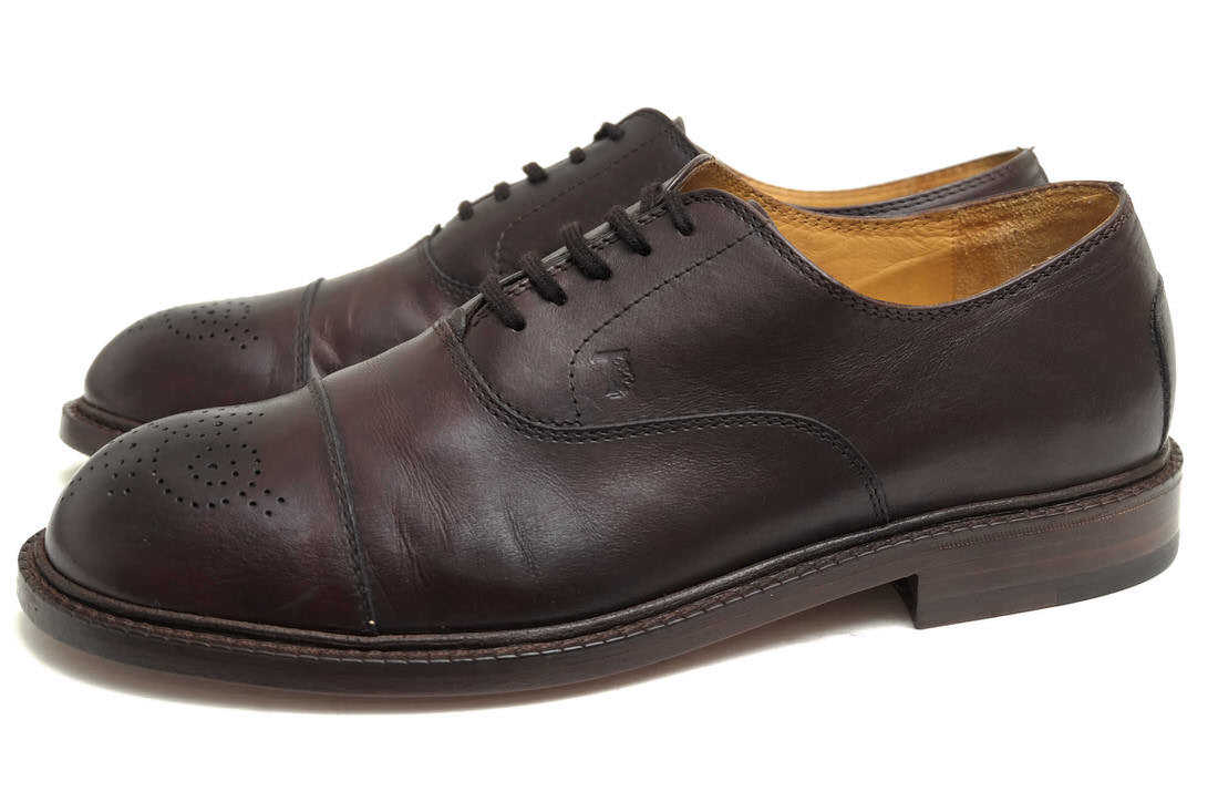 TOD'S トッズ ビジネスシューズ オールソール修理済 カーフ 牛革 メダリオン ストレートチップ レザーソール マッケイ製法拍卖