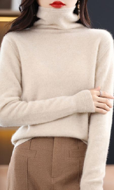 XL ふっくら暖かカシミヤ100%★柔らかタートルネックニット♪ベージュ XL拍卖