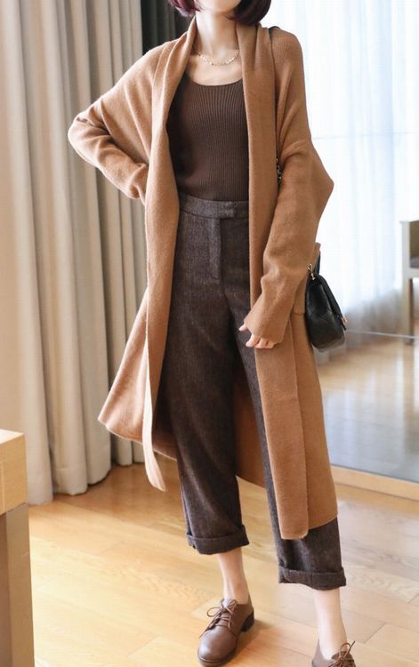 ふんわり柔らかミンクカシミヤ100%★大人エレガントな暖かロングニットコーディガン♪キャメル系フリー拍卖