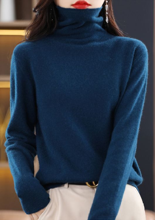 L ふっくら暖かカシミヤ100%★柔らかタートルネックニット♪ネイビー L拍卖