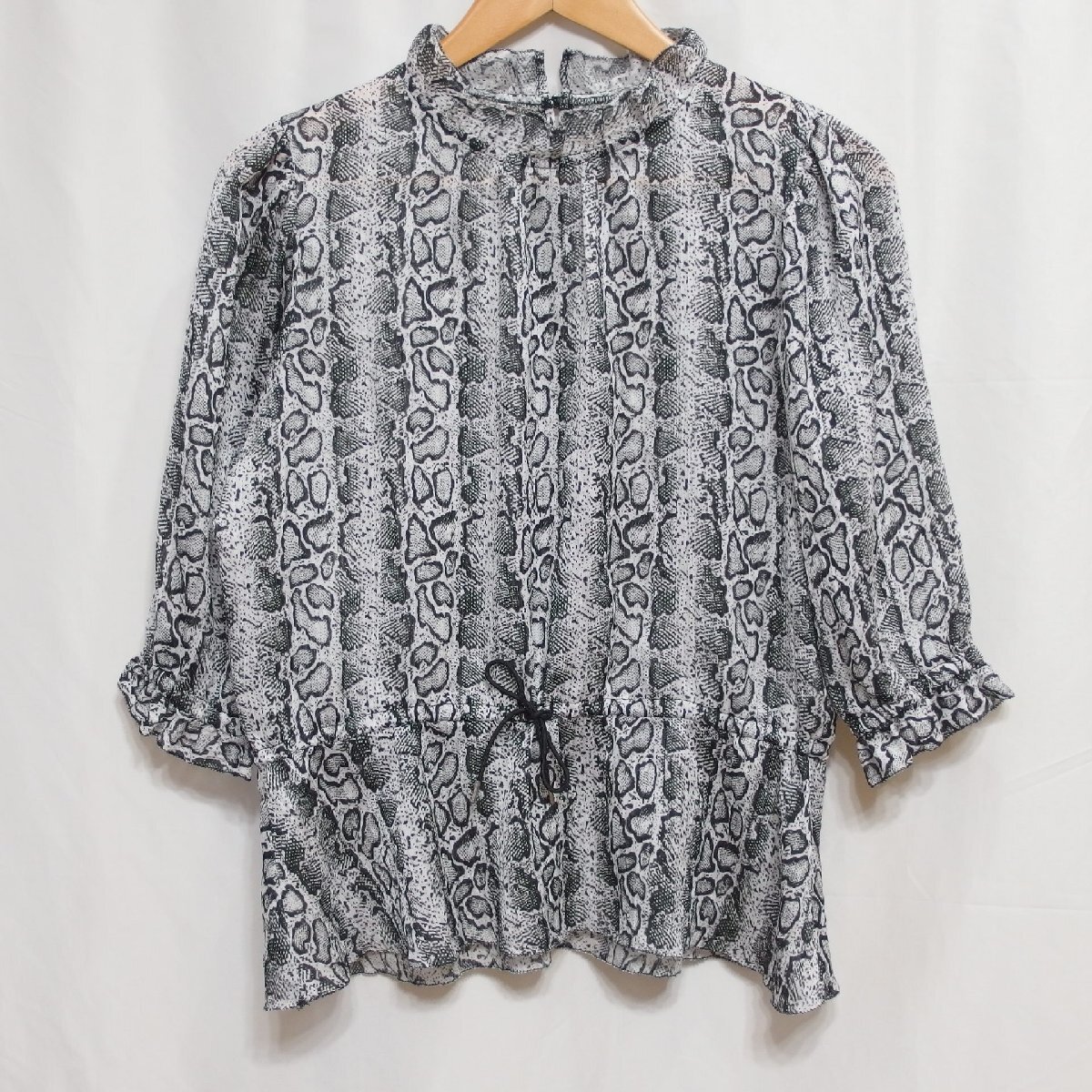 JEANASIS◆ジーナシス 七分袖 アニマル柄 プリント プルオーバーブラウス(ブラック)サイズF◆USED L拍卖