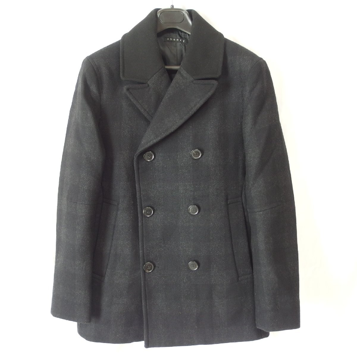 Theory◆セオリー メンズ カシミヤ混 ウール製 ピーコート(ブラックチェック)サイズXS◆USED美品拍卖