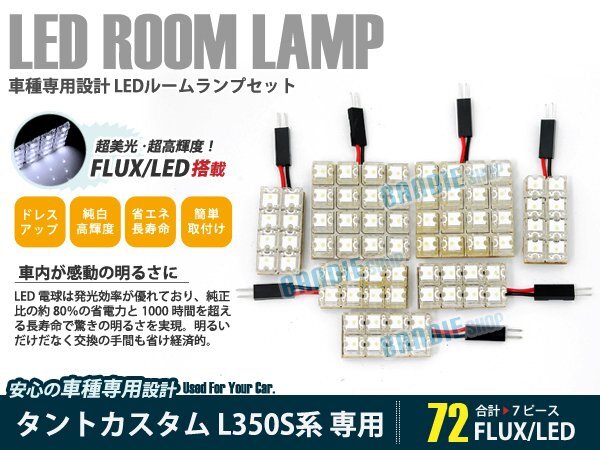 L350S系 タントカスタム 7ピース 合計72ブロック発光 ルームランプ LED化 白発光 高輝度FLUXタイプ 一台分セット拍卖