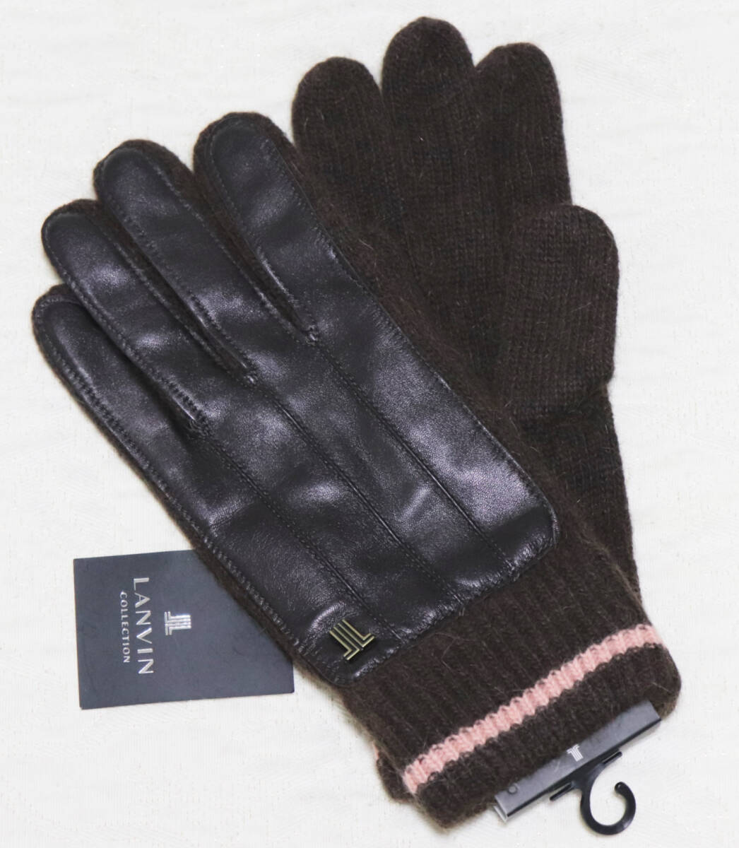 新品タグ付き【ランバンコレクション】羊革切替 毛アンゴラ 手袋 F(24cm相当) v6213 プレゼントにも最適拍卖