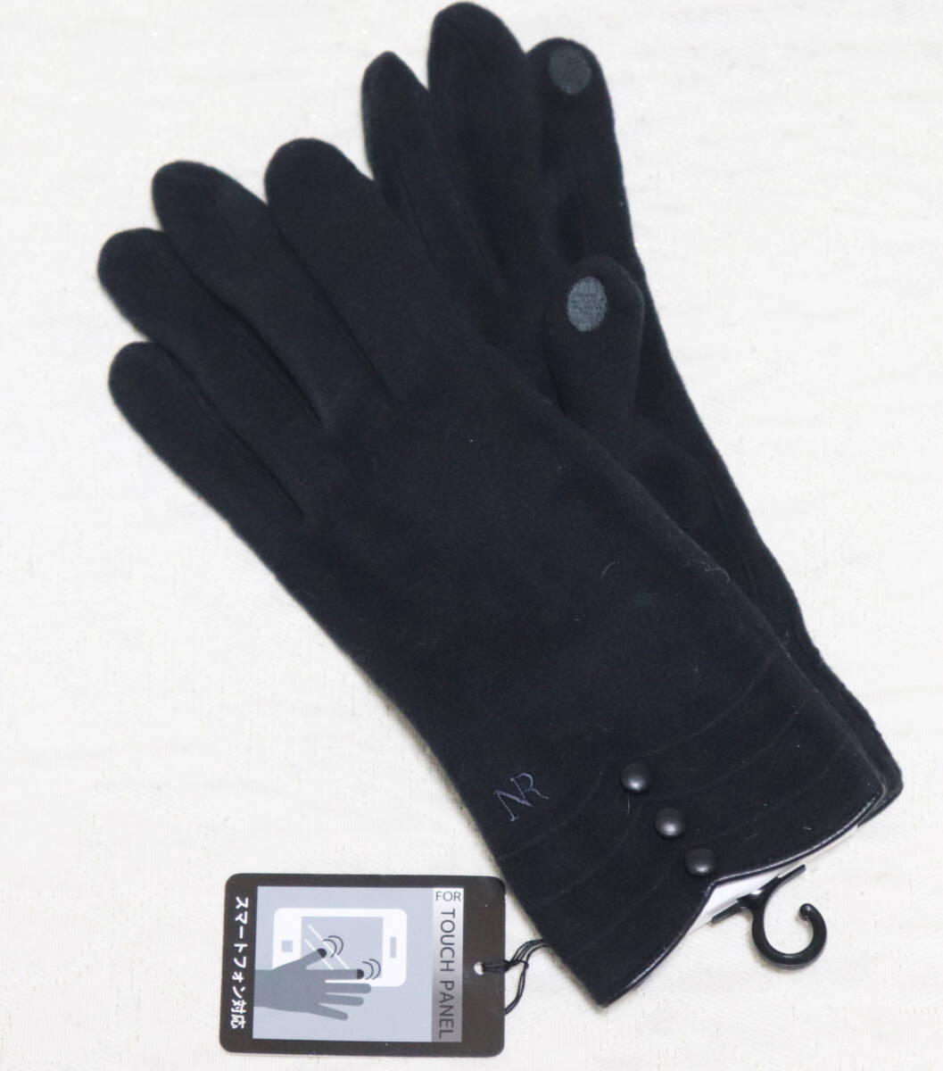 新品タグ付き【NINA RICCI ニナリッチ】羊革装飾 手袋 黒 21-22cm v6220 スマホ対応 プレゼントにも最適拍卖
