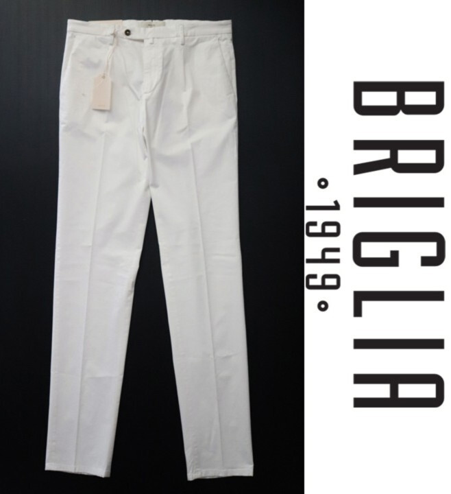 31,900円新品タグ付き【BRIGLIA ブリリア 1949】 BG21 秋冬コットンストレッチ 1プリーツパンツ 白 48 v7673拍卖
