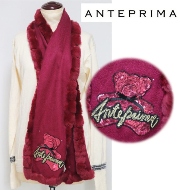 25,300円新品タグ付き【アンテプリマ】カシミヤ毛 レッキスラビット ベアモチーフマフラー v5983 プレゼントにも最適拍卖