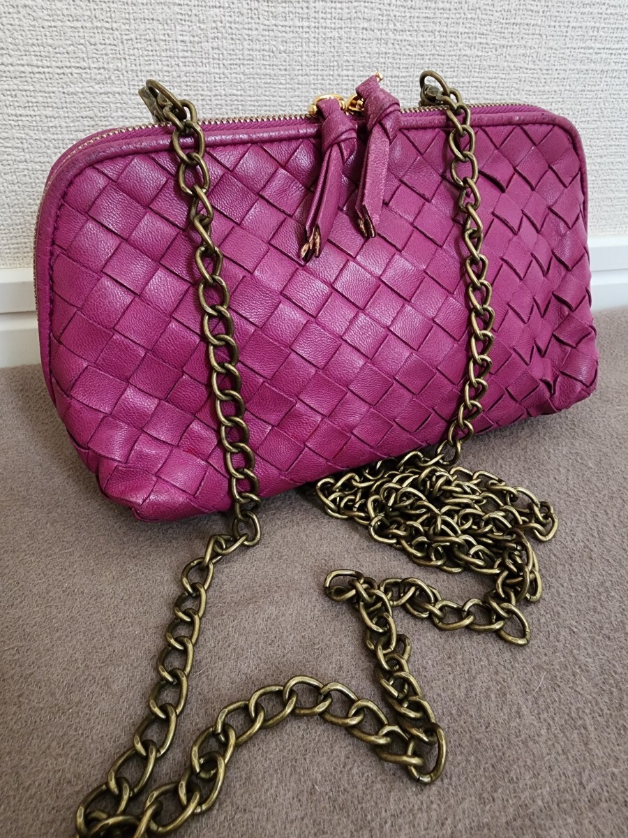 美品 ボッテガヴェネタ ショルダーバッグ チェーン イントレチャート パーティーバッグ クラッチバッグ ポーチ ピンク拍卖