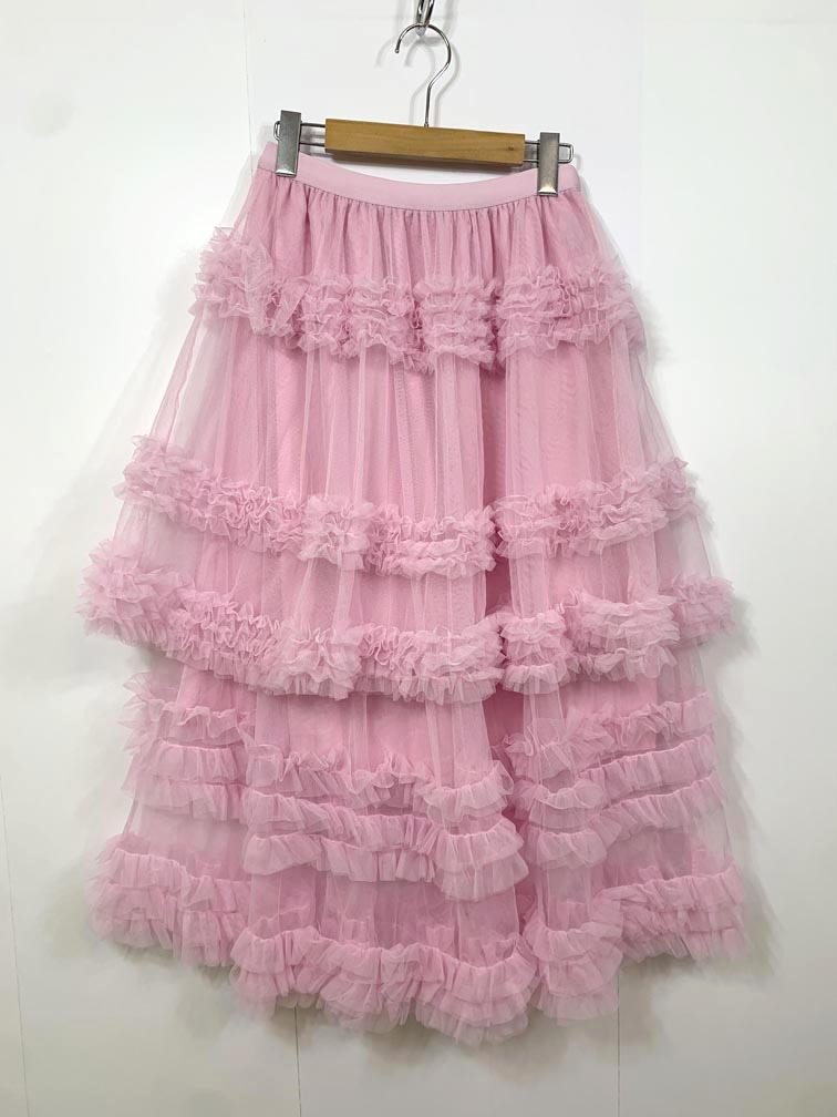 me+em select ミームセレクト 定価5720円 シアーフリルレイヤードボリュームチュール スカート sizeF/ピンク ■■拍卖