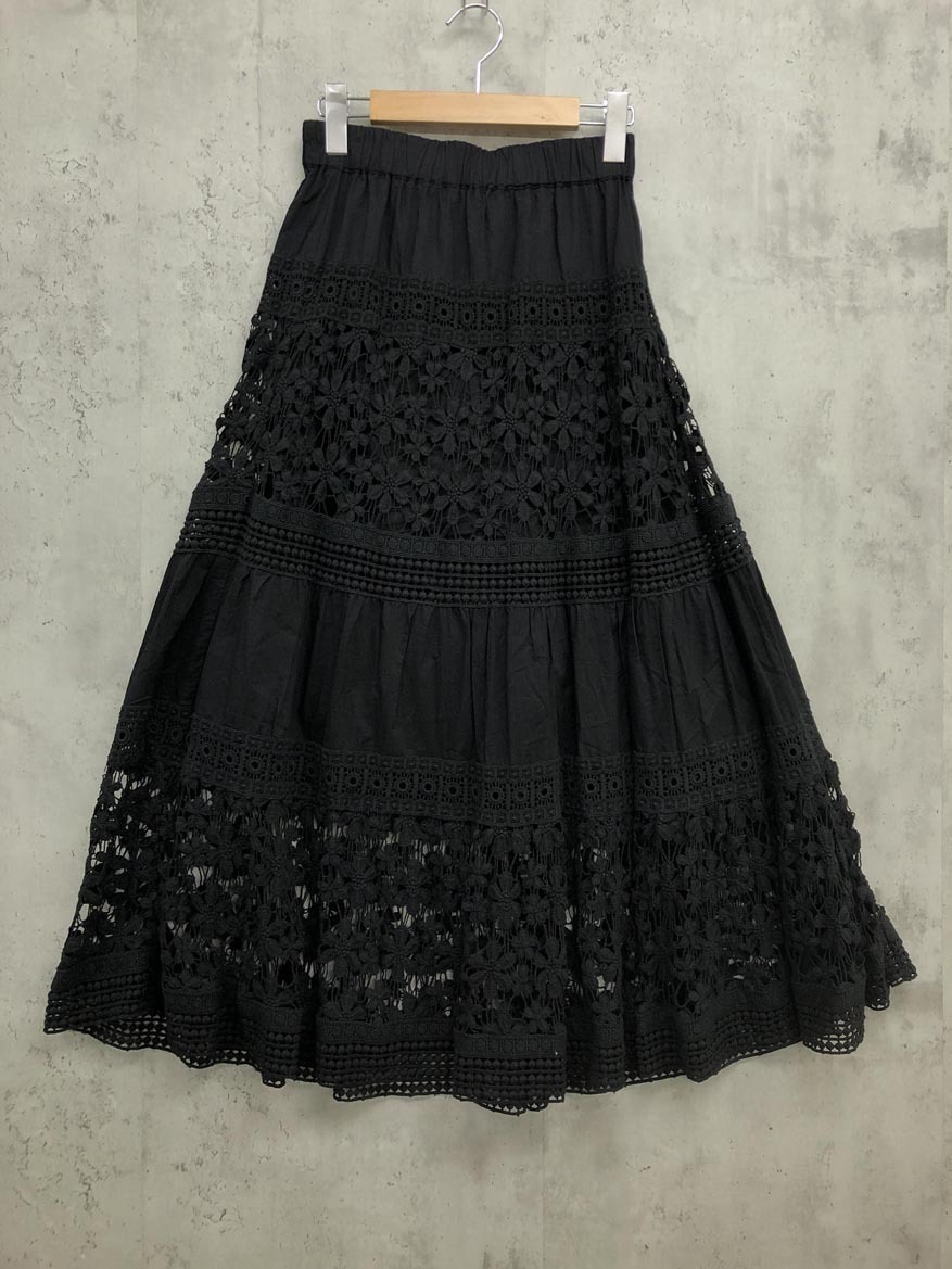 美品 La boutique BonBon ラブティックボンボン コットンレースティアードマキシ スカート sizeF/黒 ■■◎ ☆ fkb0 レディース拍卖